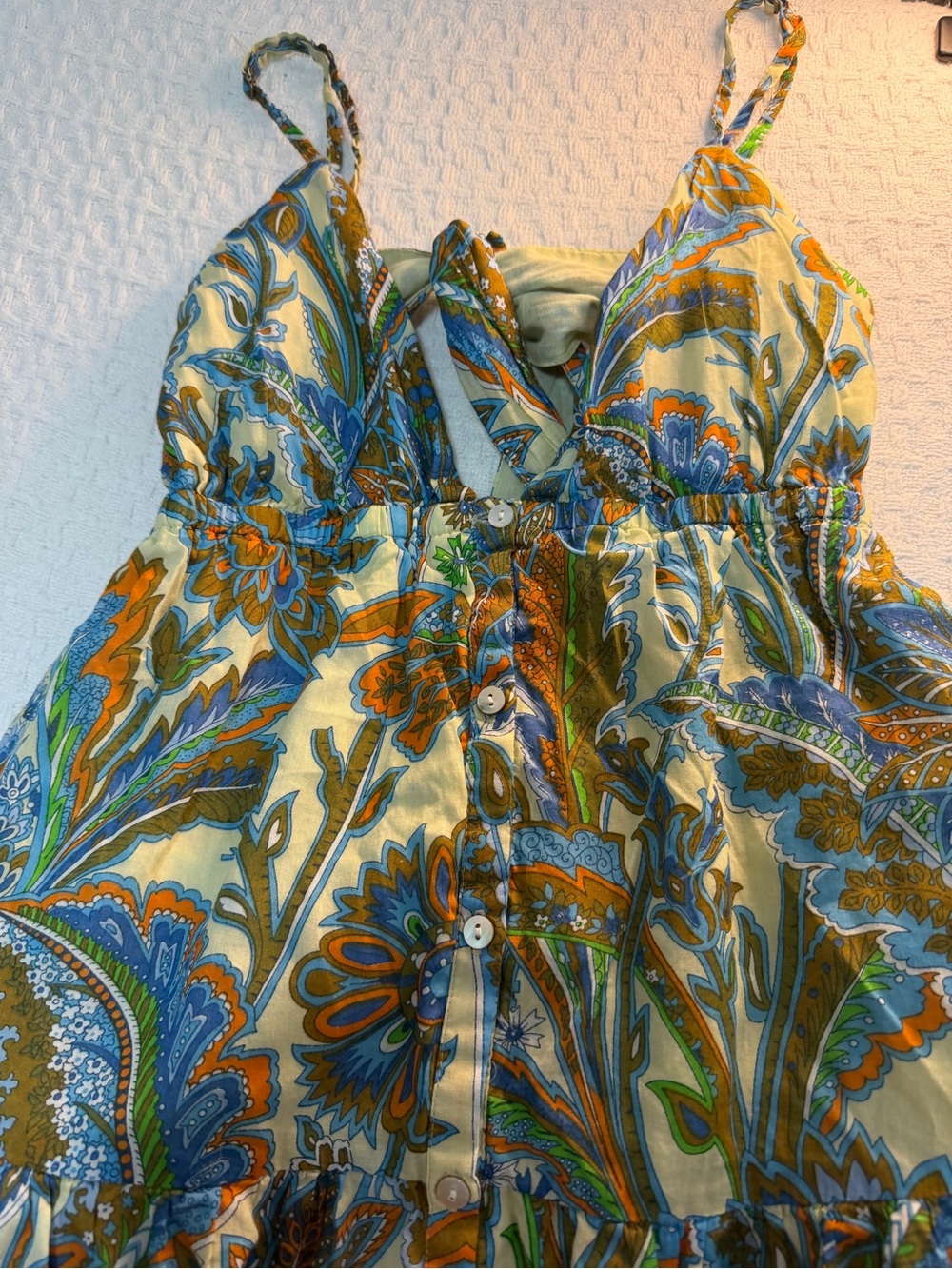 House of Harlow 1960 Yellow Paisley Maxi Dress with Blue & Orange Accents